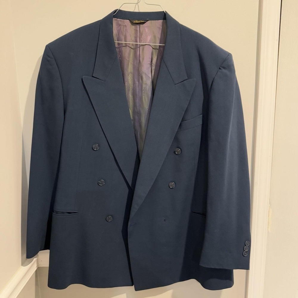 Vintage LeBaron Clothes Mens Suit Jacket Blazer 46R 100% Wool Missing One Button